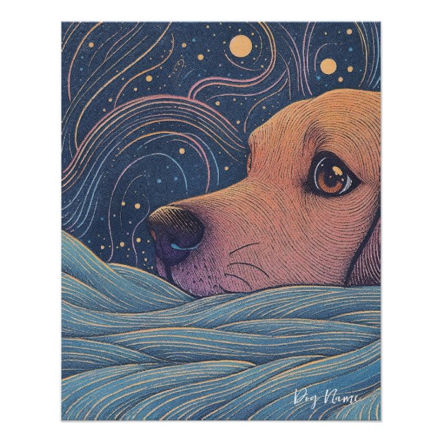Póster Beagle dog with starry sky and water 002 (Frente)