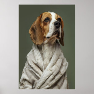 Poster Beagle em roupão de banho, Arte engraçada de cacho