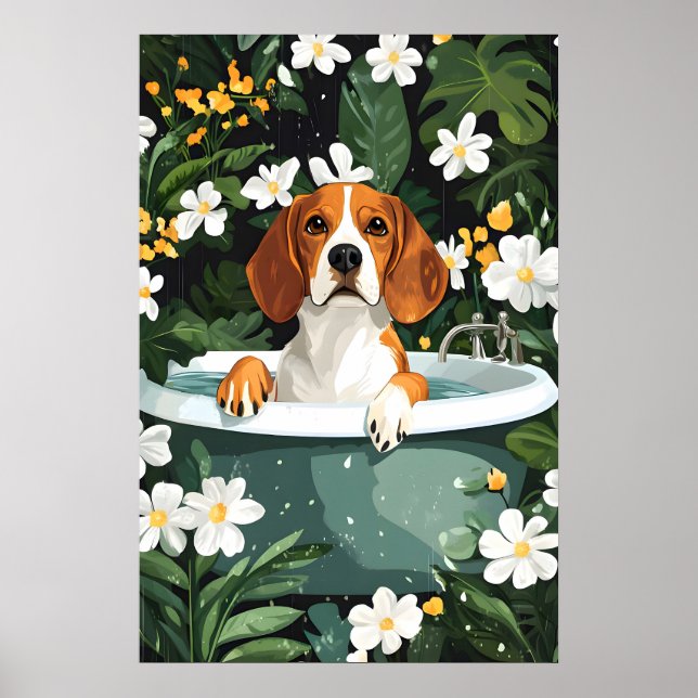 Poster Beagle In Bathtub Poster, Funny Dog Poster, Beagle (Frente)