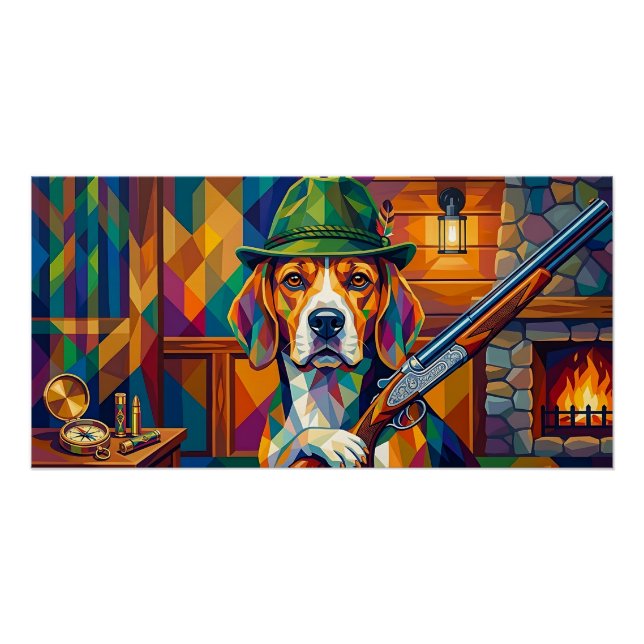 Póster Beagle Jäger Pop Art – Moderner Jagdhund (Frente)