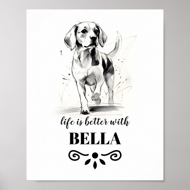 Poster Beagle Life é melhor com o nome personalizado do c (Frente)