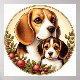 Poster Beagle Mãe e Pup 01X