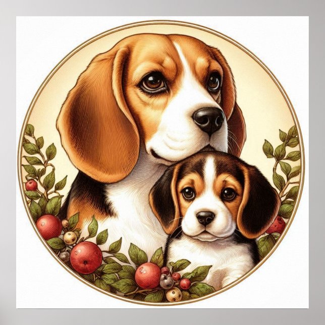 Poster Beagle Mãe e Pup 01X (Frente)