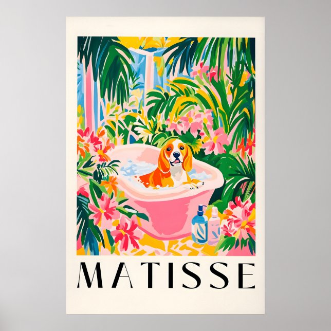 Poster Beagle na Banheira Arte Impressa Estilo Matisse Cã (Frente)