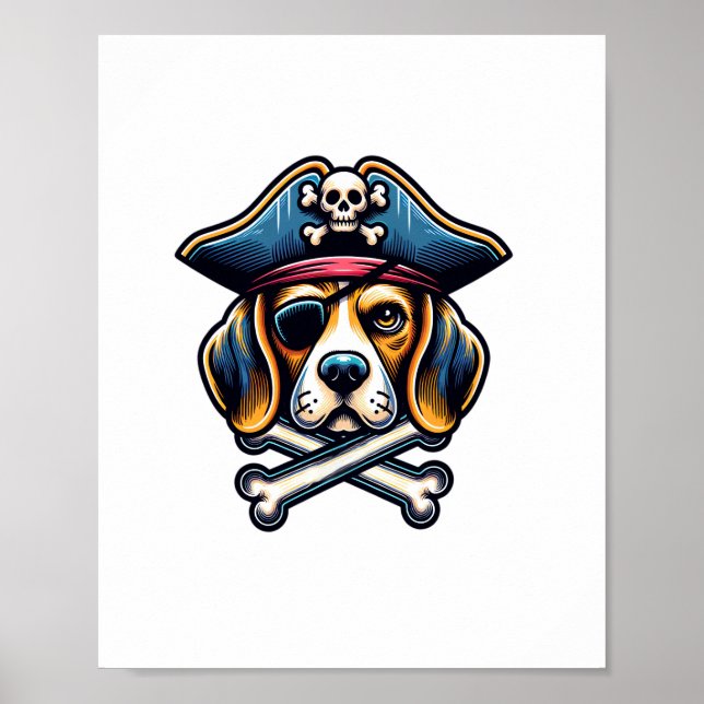 Poster Beagle Pirate Costume Skull Crossbone Dog Lovers (Frente)