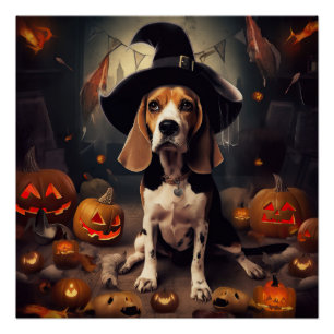 Póster Beagle Pumpkins Halloween Assustado