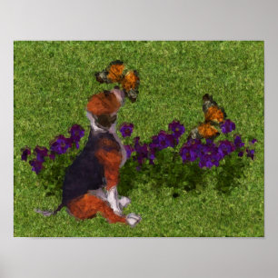 Póster Beagle Puppy Butterflies Pintura Fotográfica de C
