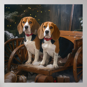 Poster Beagle Sleigh Natal Decoração Nevada