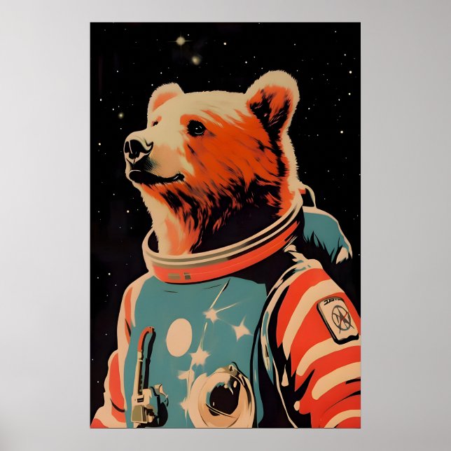 Poster Bear Astronaut Poster, Bear Retro Print, Brown (Frente)