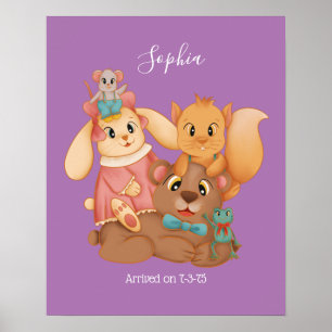 Poster Bear e Amigos de Mel, Escrita Branca com Nome de D