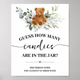 Poster Bear Greenery Quantos Sinais de Jogo de Chá Candie