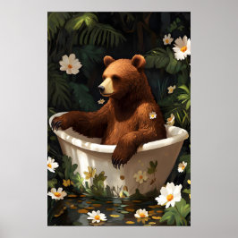 Poster Bear In Bathtub Poster, Funny Animal Poster, Bear