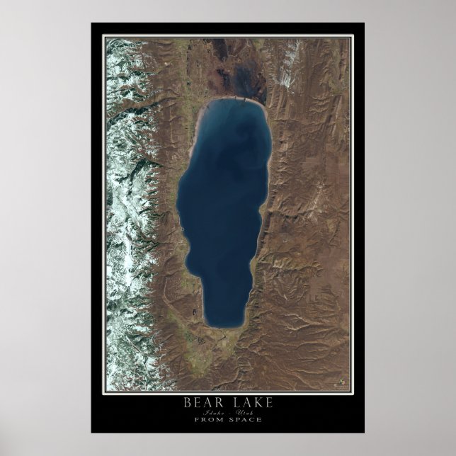 Poster Bear Lake Idaho - Utah Do Mapa do Satélite Espacia (Frente)