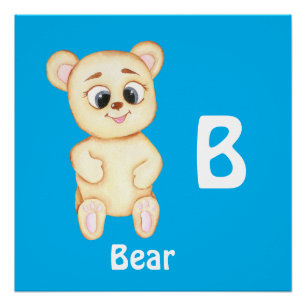Póster Bear personalize ABC: Carta B - Adicionar seu nome