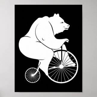 Póster Bear Riding Penny Farthing Bike
