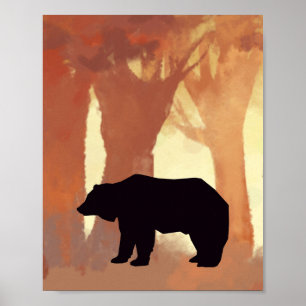 Poster Bear Silhouette na Arte de Muro de Esturário Flore