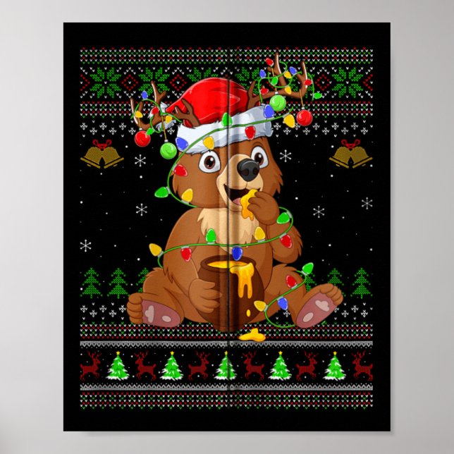 Poster Bear Ugly Sweater Xmas Luz Santa Hat Bear Chris (Frente)
