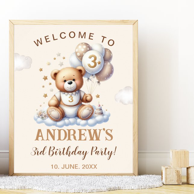 Poster Bear-y Sweet 3rd Birthday – Nursery or Party (Criador carregado)