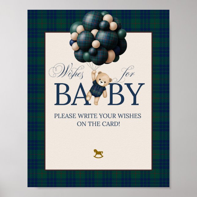 Poster Bearly Wait Preppy Teddy Balloon Baby Shower (Frente)