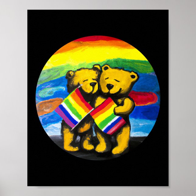 Poster Bears Love Casal LGBT Sinalizador do arco-íris (Frente)
