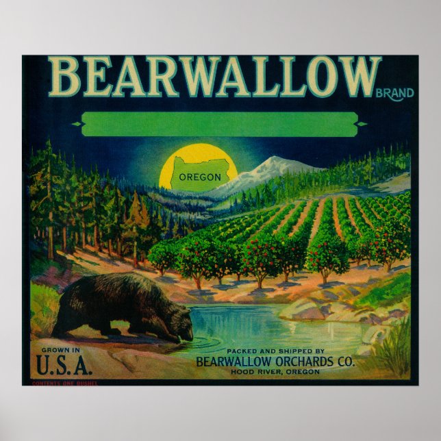 Póster Bearwallow Apple Crate LabelHood River (Frente)