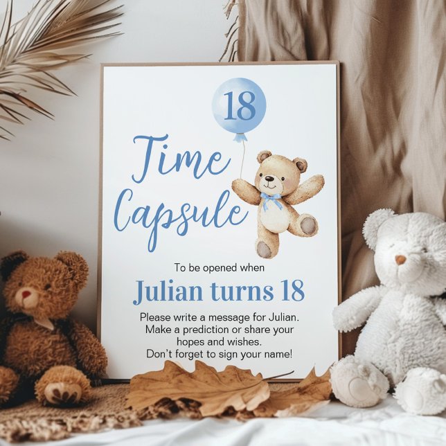 Poster Beary Birthday Bear Blue Balão Tempo Cápsula (Criador carregado)