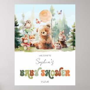 Poster Beary Cute Woodland Chá de fraldas Welcome