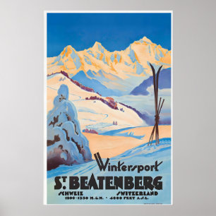 Poster Beatenberg Alpes Suíços Suíça Esqui Vintage
