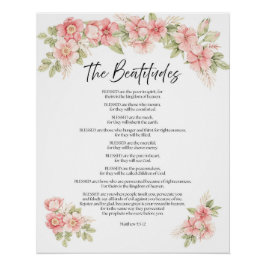 Póster Beatitudes de Floral Aquarela em Rosa