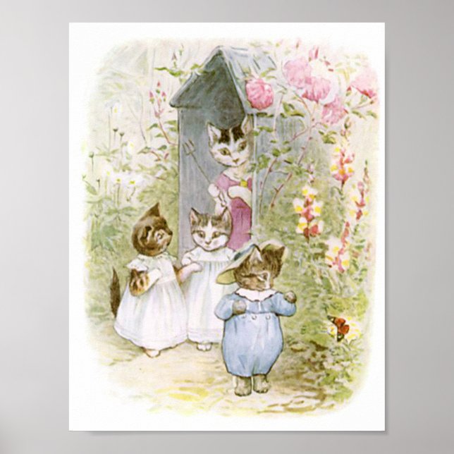 Poster Beatrix Potter Kittens Jardim Mãe (Frente)