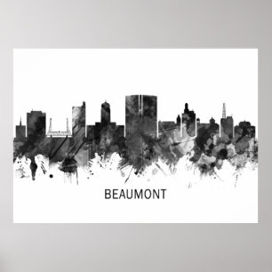 Poster Beaumont Texas Skyline BW