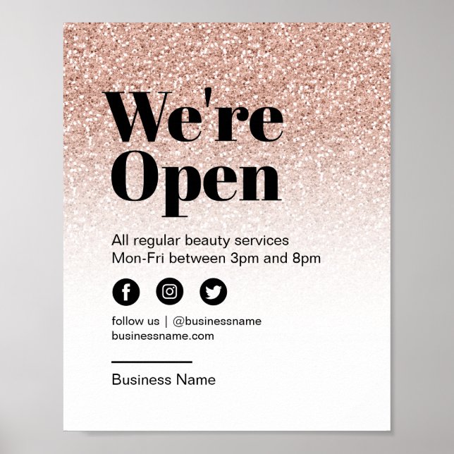 Poster Beaut Salon Open for Business Pink Glitter Ombre (Frente)