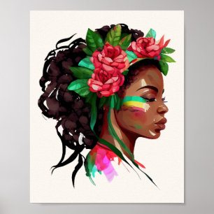 Poster Beautiful African Woman Roses