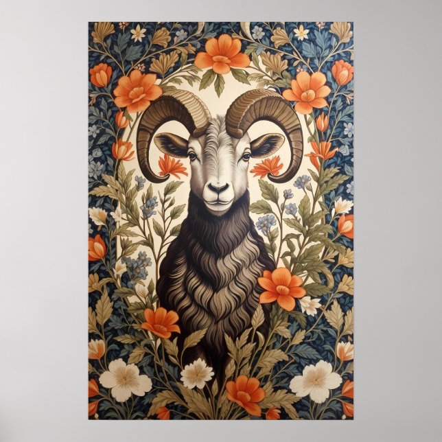 Poster Beautiful Big Horn Sheep William Morris Inspired (Frente)