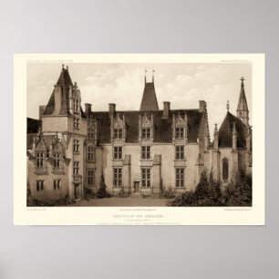 Póster Beautiful French Chateau in Sepia Tones
