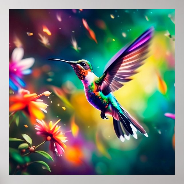 Poster Beautiful Hummingbird in flight  (Frente)