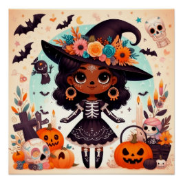Póster Beautiful little witch halloween party