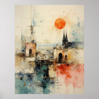 Poster Beautiful Modern Abstract  old small town painting