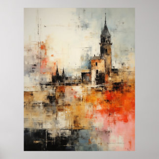 Poster Beautiful Modern Abstract  old small town painting