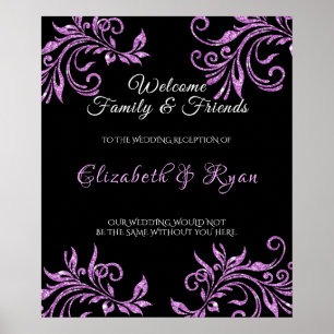 Poster Beautiful Pink Glitter Swirls Wedding Welcome