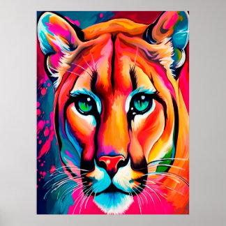 Poster Beautiful Puma Portrait colorful