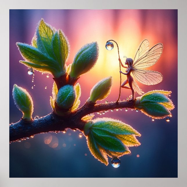 Poster Beautiful spring nature with miniature pixie art (Frente)