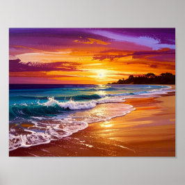 Poster Beautiful Sunset Ocean Beach Walk Seascape Art
