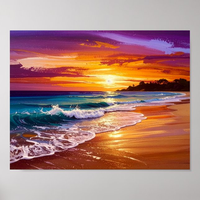 Poster Beautiful Sunset Ocean Beach Walk Seascape Art (Frente)