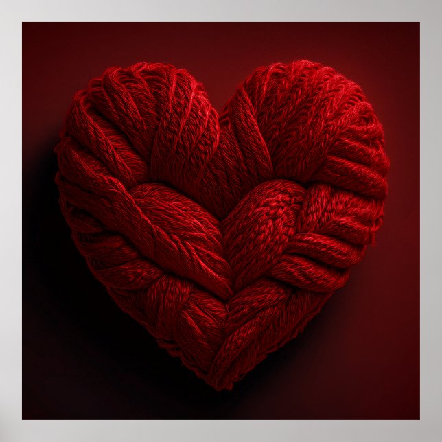 Poster Beautiful Valentines Day Heart Made Of red Yarn (Frente)