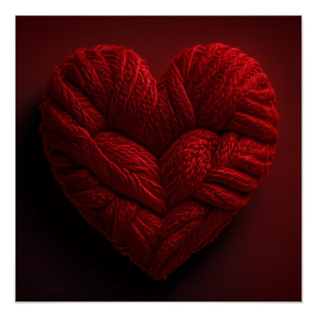 Póster Beautiful Valentines Day Heart Made Of red Yarn (Frente)