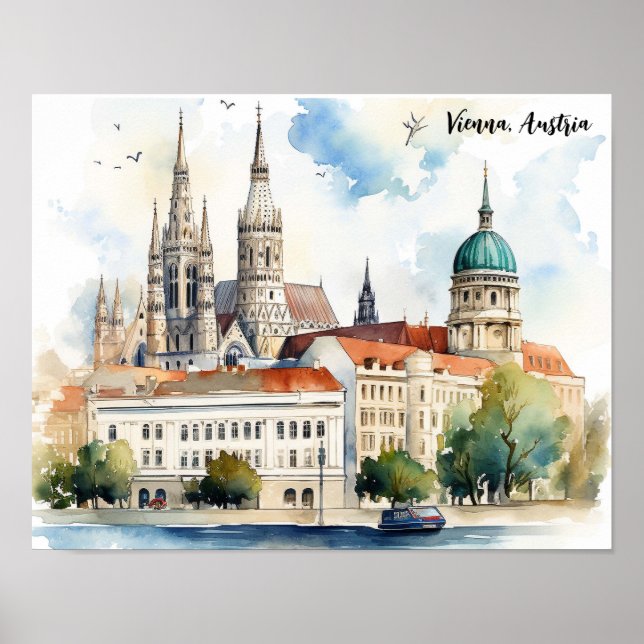 Poster Beautiful Vienna Austria City View Painting (Frente)
