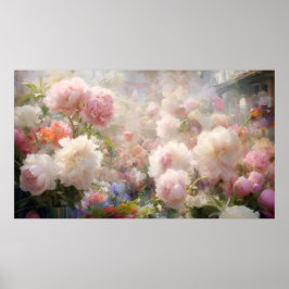 Poster Beautiful White & Pink Peonies Watercolor Painting