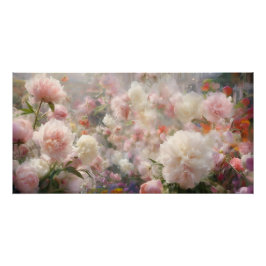 Póster Beautiful White & Pink Peonies Watercolor Painting
