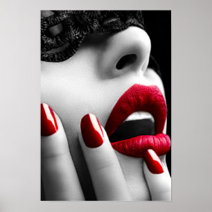 Poster Beautiful Woman With Black Lace Mask